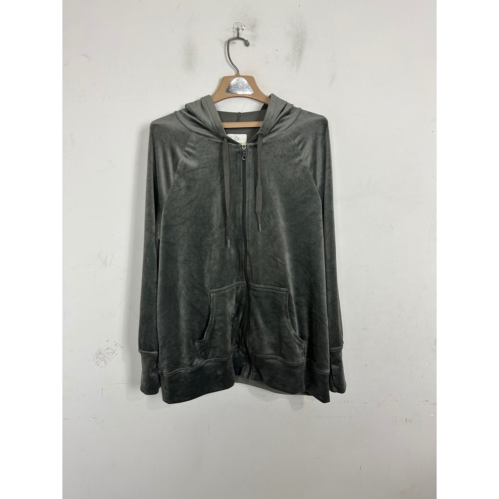 Offline by Aerie Velour Full Zip Hoodie Gray Green Activewear Sweatshirt Medium